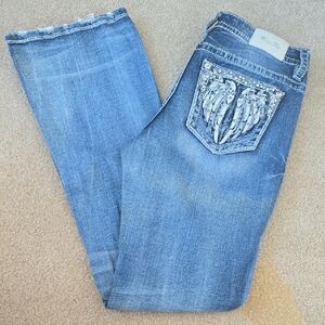 Miss Me Blue Boot Cut Jeans with Embellished Wings